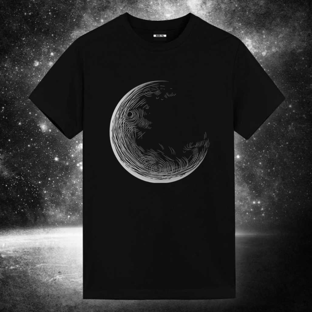 Camiseta gráfica de anime con fase creciente de luna oscura