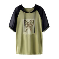 Thumbnail for Rhinestone Butterfly Graphic Hooded Anime Top - FIHEROE.
