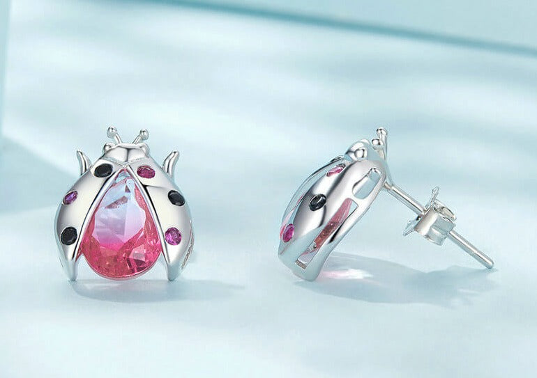 Ladybug Jewelry Silver Studded Animal Earrings - FIHEROE.