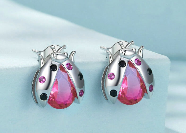 Ladybug Jewelry Silver Studded Animal Earrings - FIHEROE.