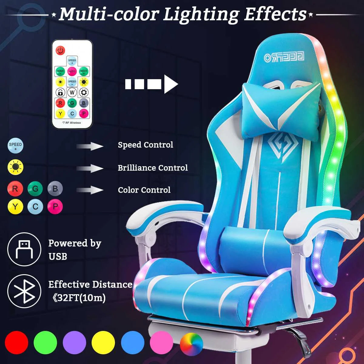 Remote LED RGB Light Up Anime Gaming Chair - FIHEROE.
