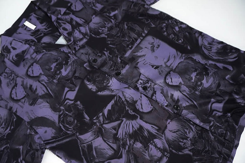 Manga Panel Collage Button Down Anime Top - FIHEROE.