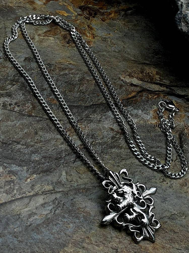 Knights Lion Cross Totem Steel Pendant Necklace - FIHEROE.