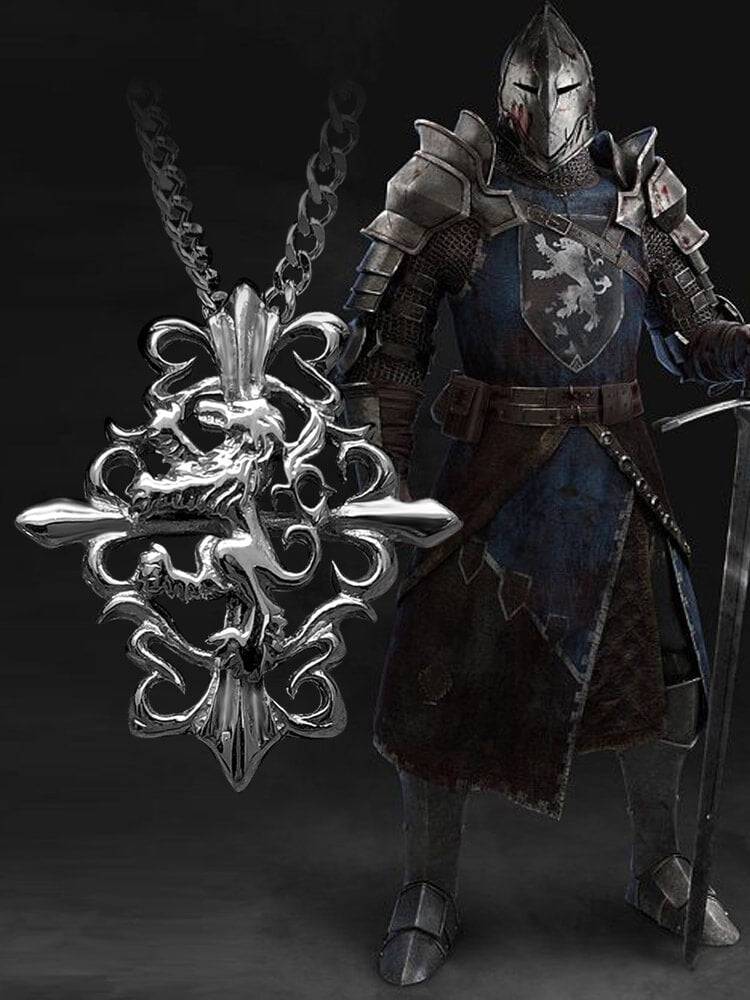 Knights Lion Cross Totem Steel Pendant Necklace - FIHEROE.