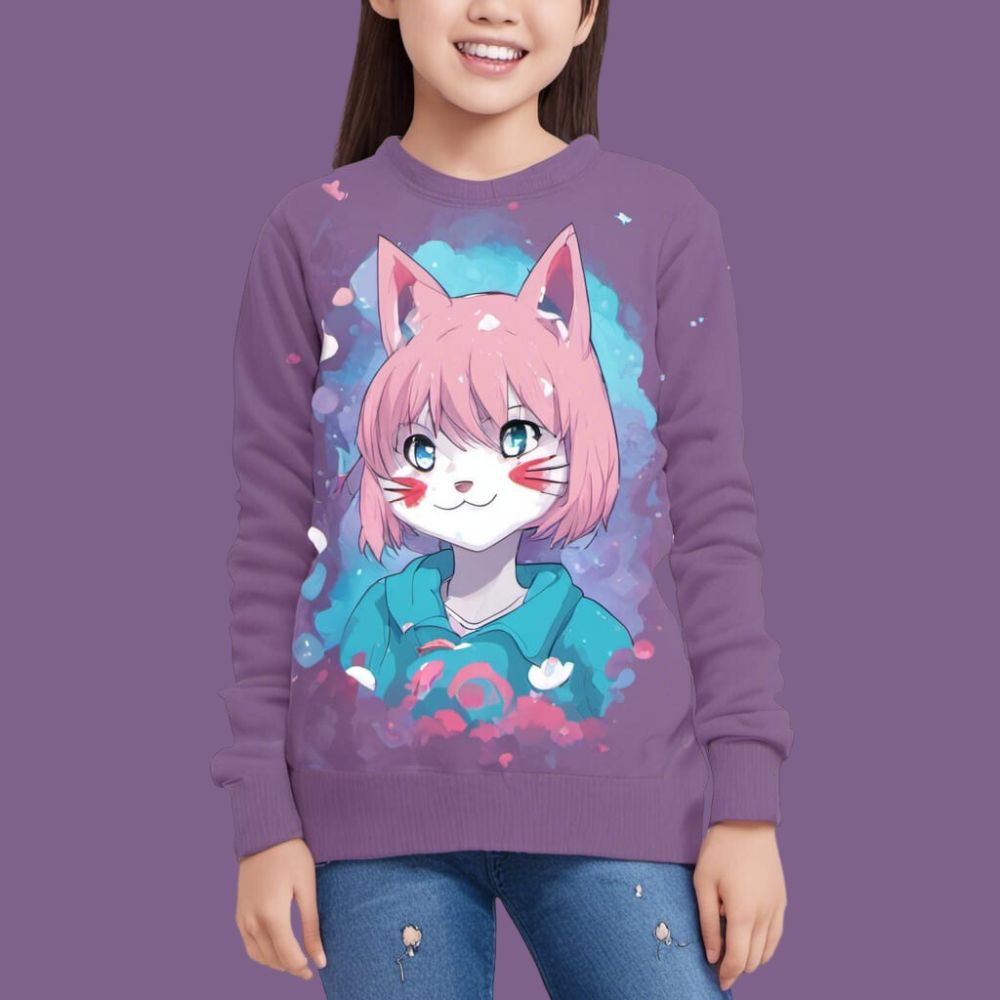 Girls Anime Furry Art Graphic Print Sweater - FIHEROE.