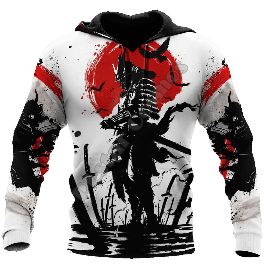 Oni Mask Full Moon 3D Print Samurai Hoodie