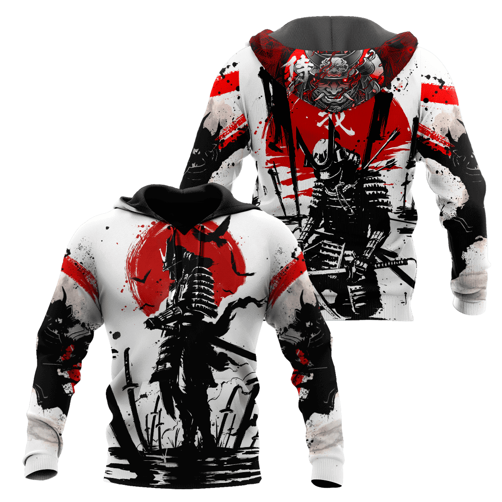 Oni Mask Full Moon 3D Print Samurai Hoodie