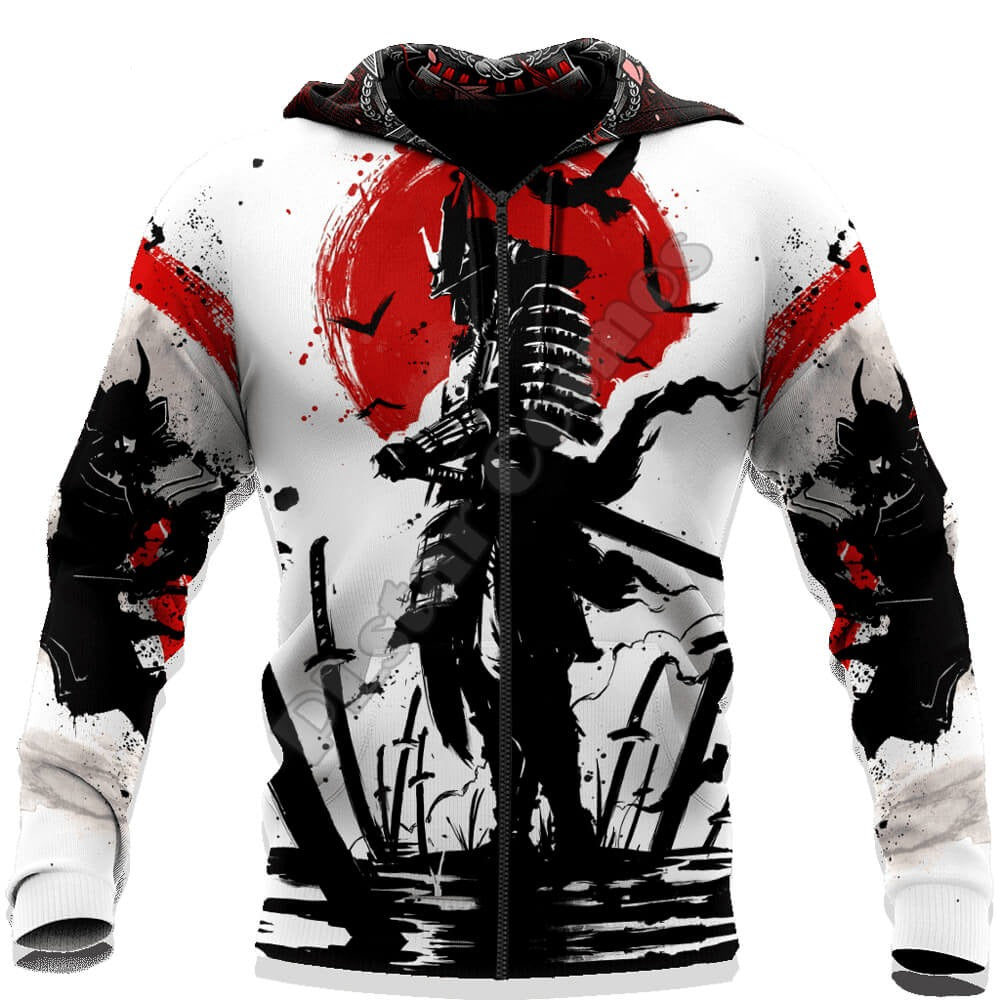 Oni Mask Full Moon 3D Print Samurai Hoodie