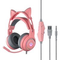 Thumbnail for Anime Cat Ears Paw Print Wired Gaming Headphones - FIHEROE.