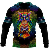 Thumbnail for Colorful Space Owl Graphic Print Animal Hoodies - FIHEROE.