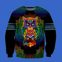Thumbnail for Colorful Space Owl Graphic Print Animal Hoodies - FIHEROE.